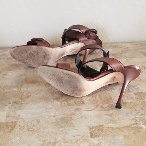 Authentic Manolo Blahnik Chocolate Ankle Wrap Heel - Picture 6 of 7